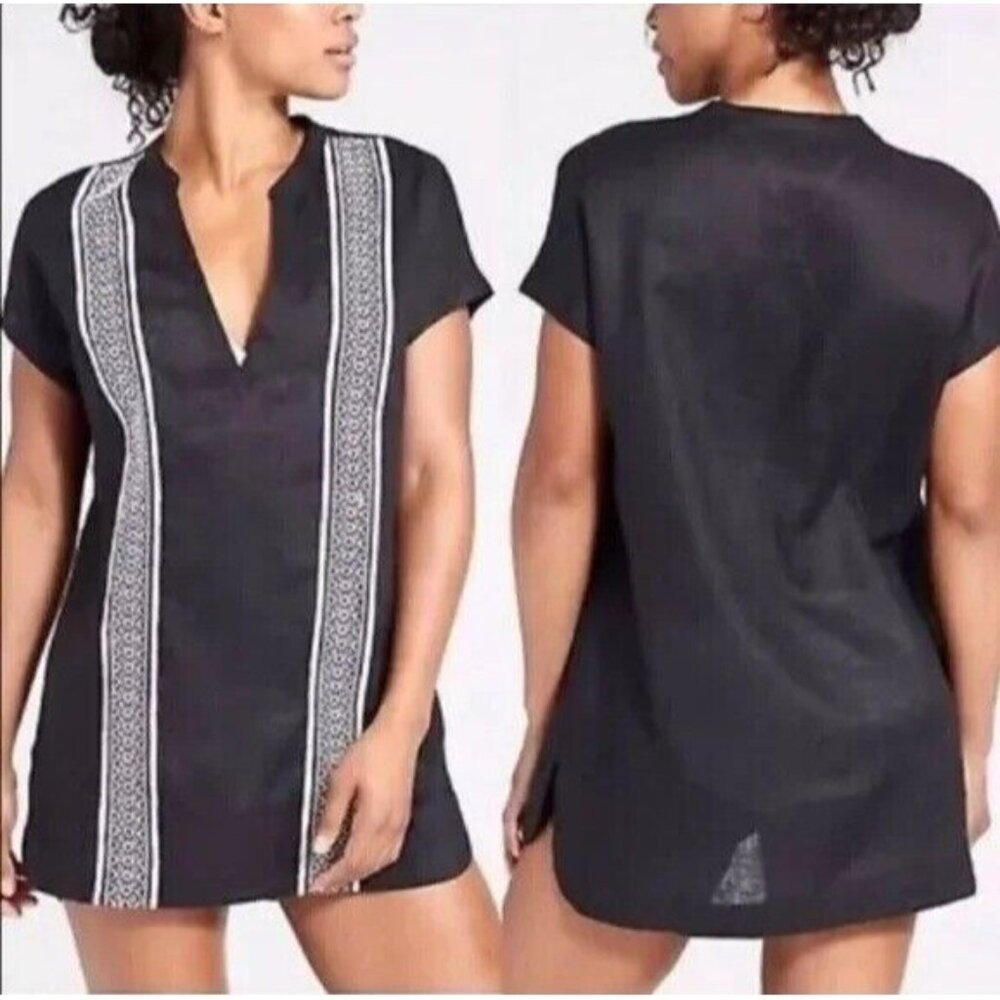 Athleta Column Embroidery Luxe Kaftan Coverup Size XS Linen Shift Dress 777497